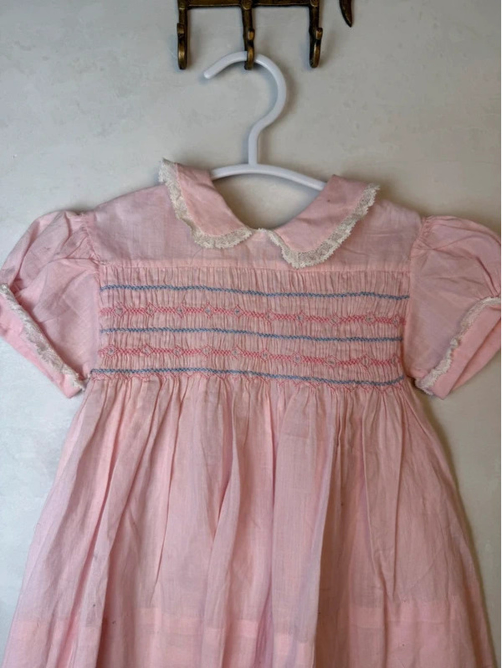 Vintage smocked pink baby dress size 12m